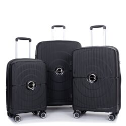 Expandable Hardshell Suitcase Double Spinner Wheels Pp Luggage Sets Lightweight Durable Suitcase & Tsa Lock, 3 Piece Set (20/24/28) - Black