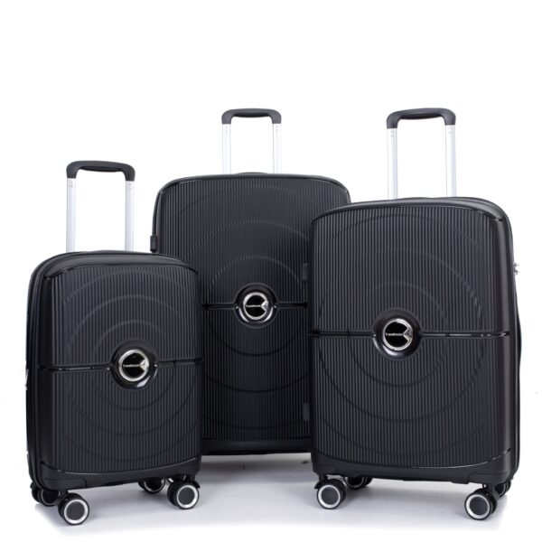 Expandable Hardshell Suitcase Double Spinner Wheels Pp Luggage Sets Lightweight Durable Suitcase & Tsa Lock, 3 Piece Set (20/24/28) - Black