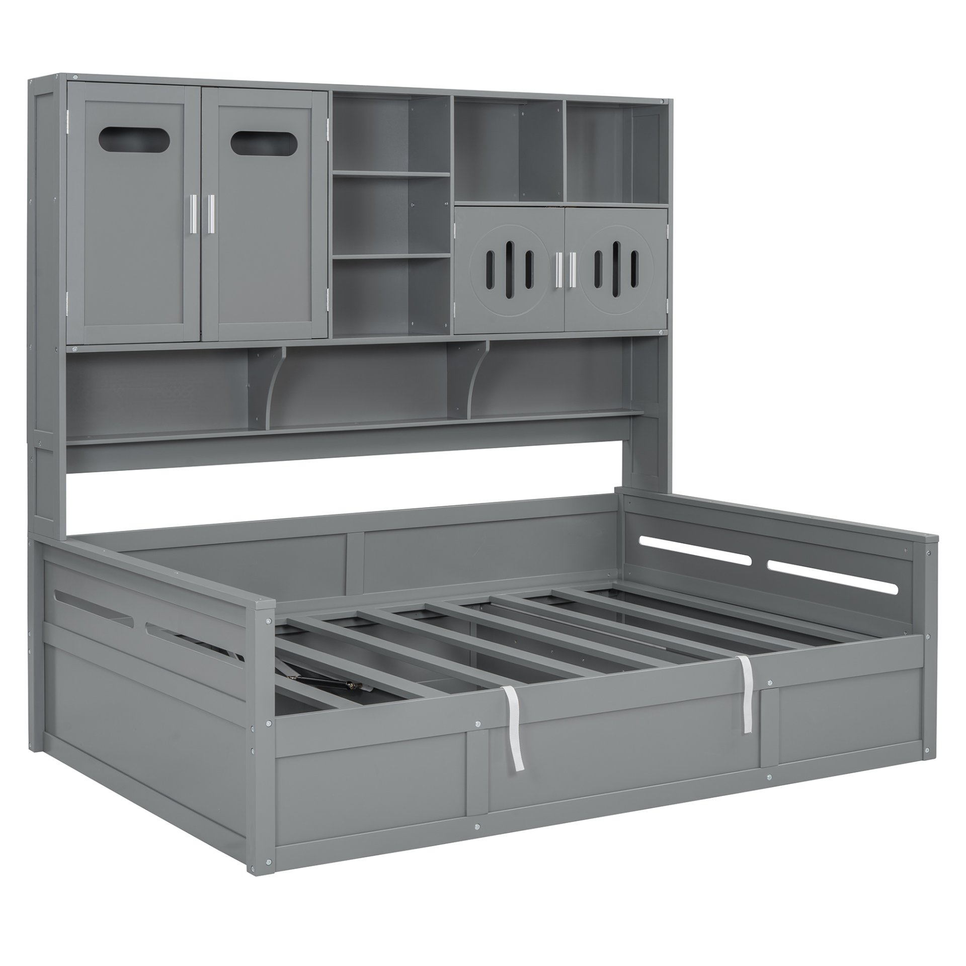 Full Size Wooden Daybed With Hydraulic Bed And All In One Cabinet And Shelf - Gray - Image 5