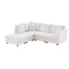 Modern Sectional Sofa With Vertical Stripes, 2 Pillows, 5 Seat Couch With Convertible Ottoman, Various Combinations, L-Shape Indoor Furniture - White - Image 3