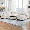 Contemporary U Shaped Sectional Sofa With Movable Storage Ottoman - White - Image 2