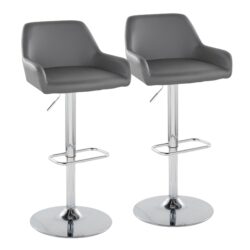 Daniella - Contemporary Adjustable Barstool With Swivel With Rounded Rectangle Footrest (Set of 2) - Chrome / Gray