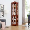 Corner Curio Cabinet With Lights, Adjustable Tempered Glass Shelves, Mirrored Back, Display Cabinet (E26 Light Bulb Not Included) - Walnut - Image 20