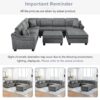 U Shaped Sectional Sofa Chenille Upholstered With Movable Storage Ottoman - Dark Gray - Image 8