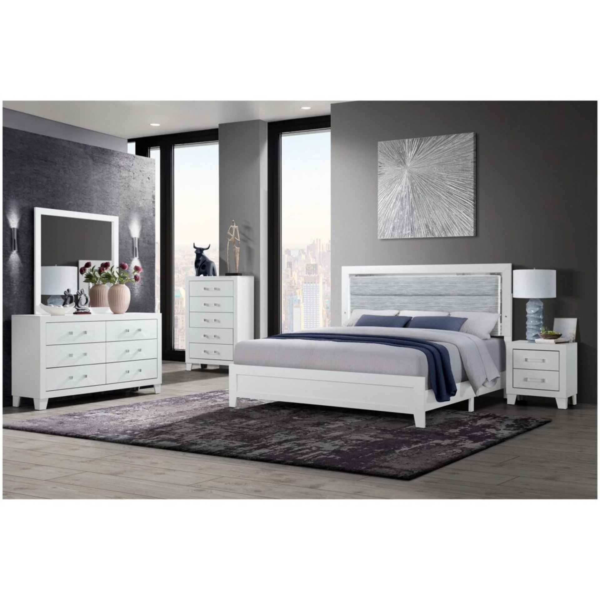 Omoda - 5 Pieces Full Bedroom Set With LED Accent Lighting - White - Image 2