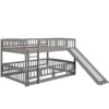 Full Over Full Low Bunk Bed With Slide, Fence And Ladder - Gray - Image 2