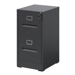 Premium Metal 2 Drawer File Cabinet With Lock For A4 Legal / Letter Size Documents, Steel - Black