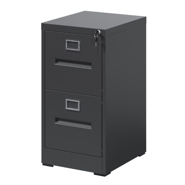 Premium Metal 2 Drawer File Cabinet With Lock For A4 Legal / Letter Size Documents, Steel - Black
