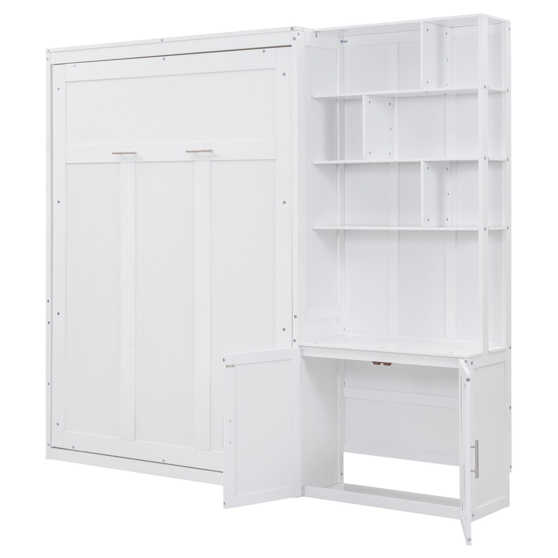 Full Size Murphy Bed With Multiple Storage Shelves And A Cabinet - White - Image 6