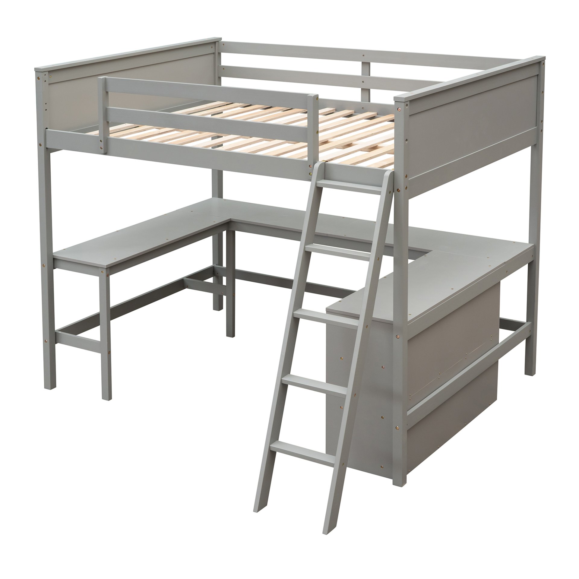 Full Size Loft Bed With Shelves With Desk - Gray - Image 7