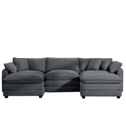 Modern Oversized Modular Cushion Sofa With Ottoman Corduroy L Shaped Low Back Deep Seating Sofa Set - Gray