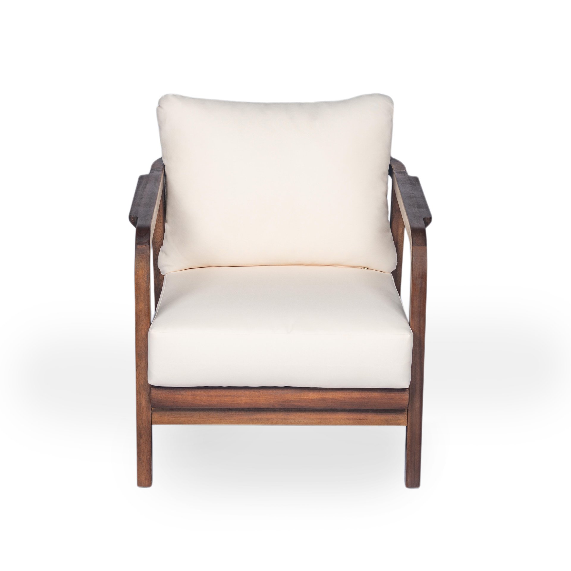 Outdoor Lounge Chair With Woven Backrest, Solid Wood Frame, Comfortable Cushions - Walnut - Image 5