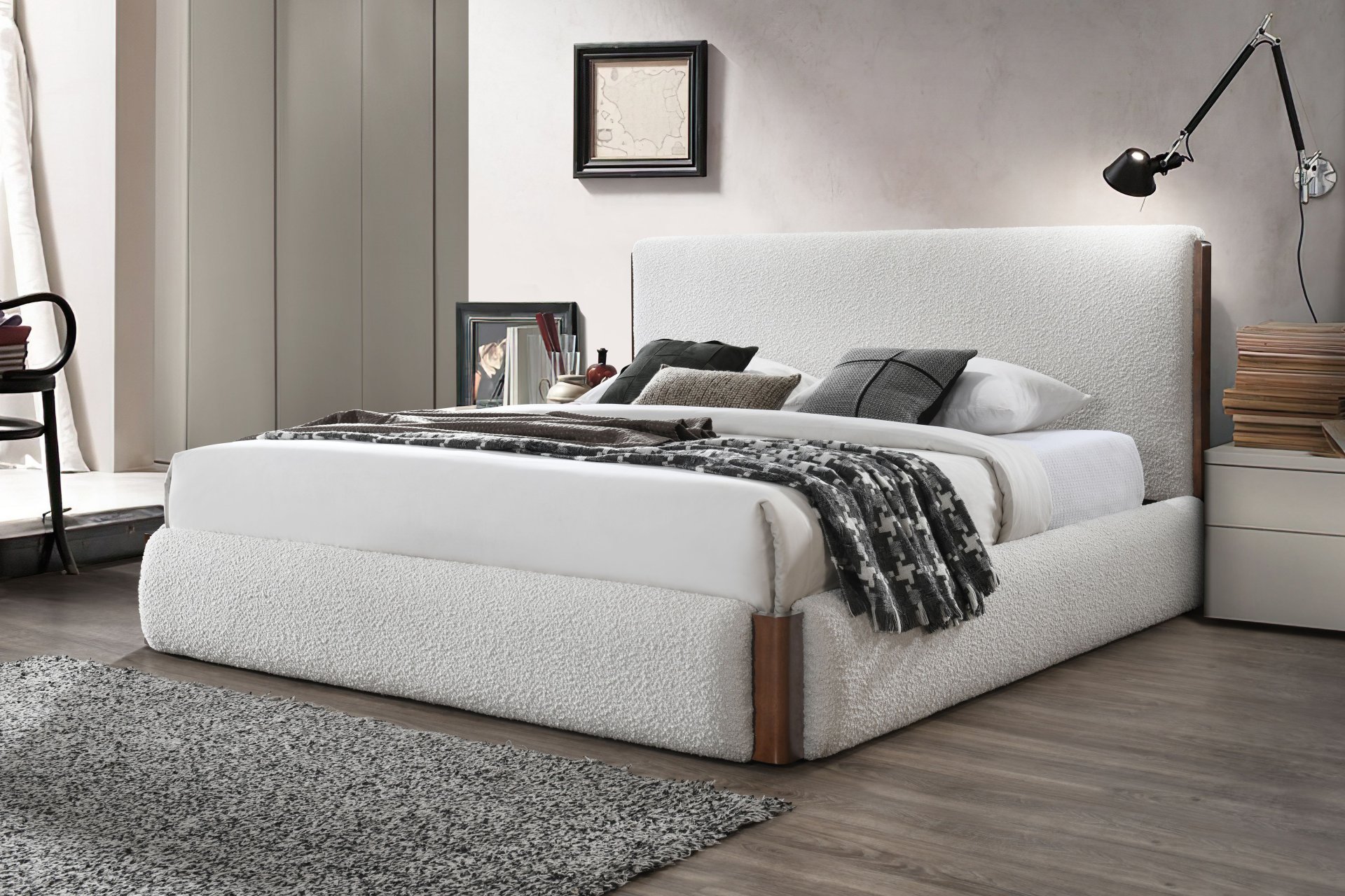 Sandro - Eastern King Bed Boucle - Walnut / White - Image 5