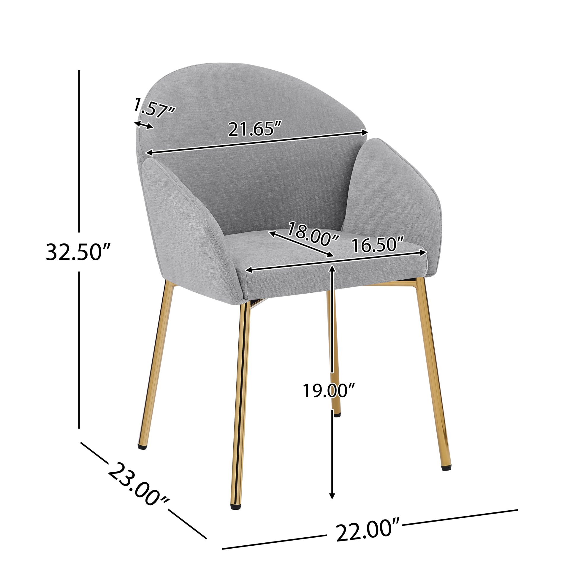 Upholstered Dining Chair (Set of 2) For Dining Room, Kitchen, Gold Metal Frame - Gray - Image 3