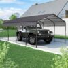 Metal Carport 12 X 20 Ft Heavy Duty With Galvanized Steel Roof Metal Garage Canopy With Galvanized Steel Roof & Frame Car Tent Outdoor Storage Shed For Car Boats And Truck - Alabaster / Dark Gray - Image 4