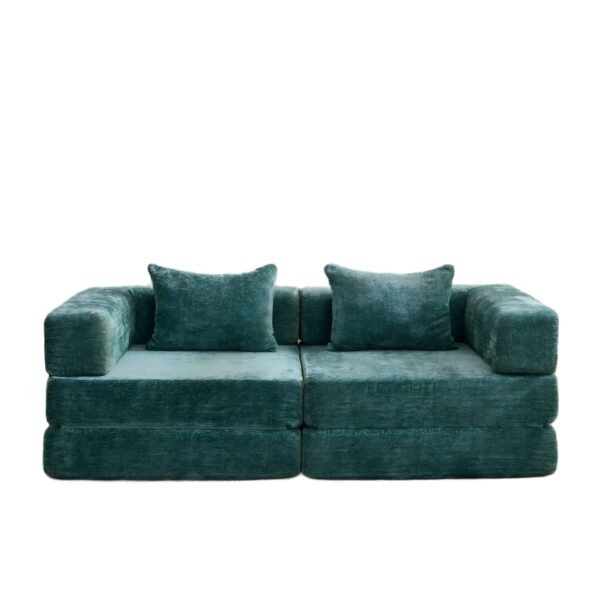 Convertible Floor Sofa Bed With Fixed Shape Frame, Loveseats Boneless Modular Sectional, For Living Room - Dark Green