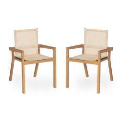 Belfast - Dining Chair (Set of 2) With Frame And Textile For Outdoor Use - Teak / Beige