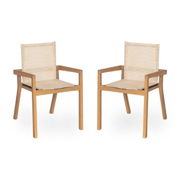 Belfast - Dining Chair (Set of 2) With Frame And Textile For Outdoor Use - Teak / Beige