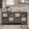 Retro Industrial Gray 4 Door Sideboard With Large Storage, Rattan And Glass Doors - Antique Dark Gray / Rattan - Image 4