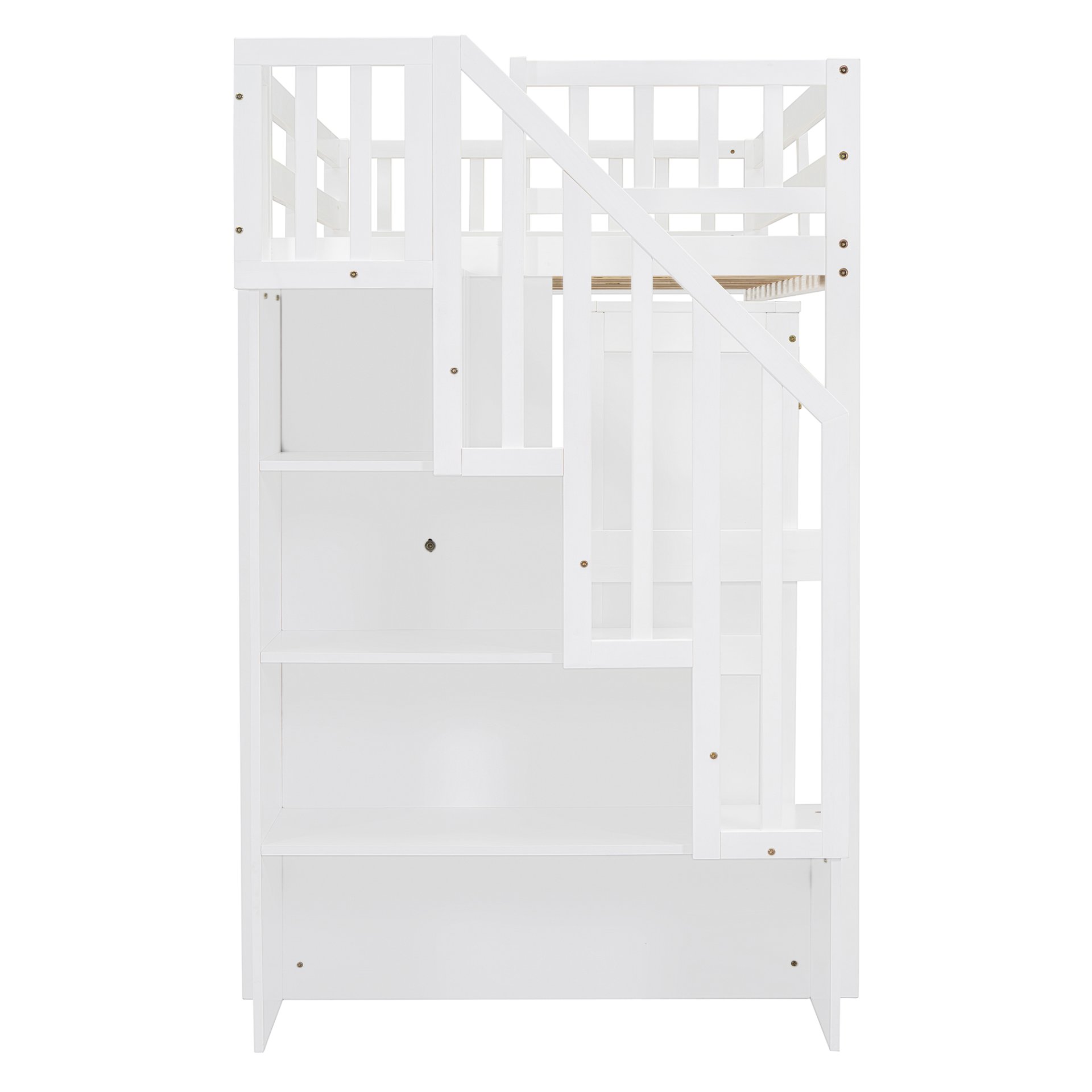 Twin Size Loft Bed With Stairs, Bookshelf, Drawers, Desk & Wardrobe, Space Saving Multifunctional Furniture - White - Image 16