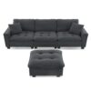 Modern Convertible Sectional L Shaped Reversible Couch Set With Free Pillows 4 Seat Suede Sleeper Sofa With Ottoman - Dark Gray - Image 4