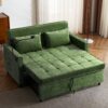 Convertible Loveseat Sofa Bed With Adjustable Backrest USB Ports Phone Holder Side Pockets Chenille - Green - Image 11