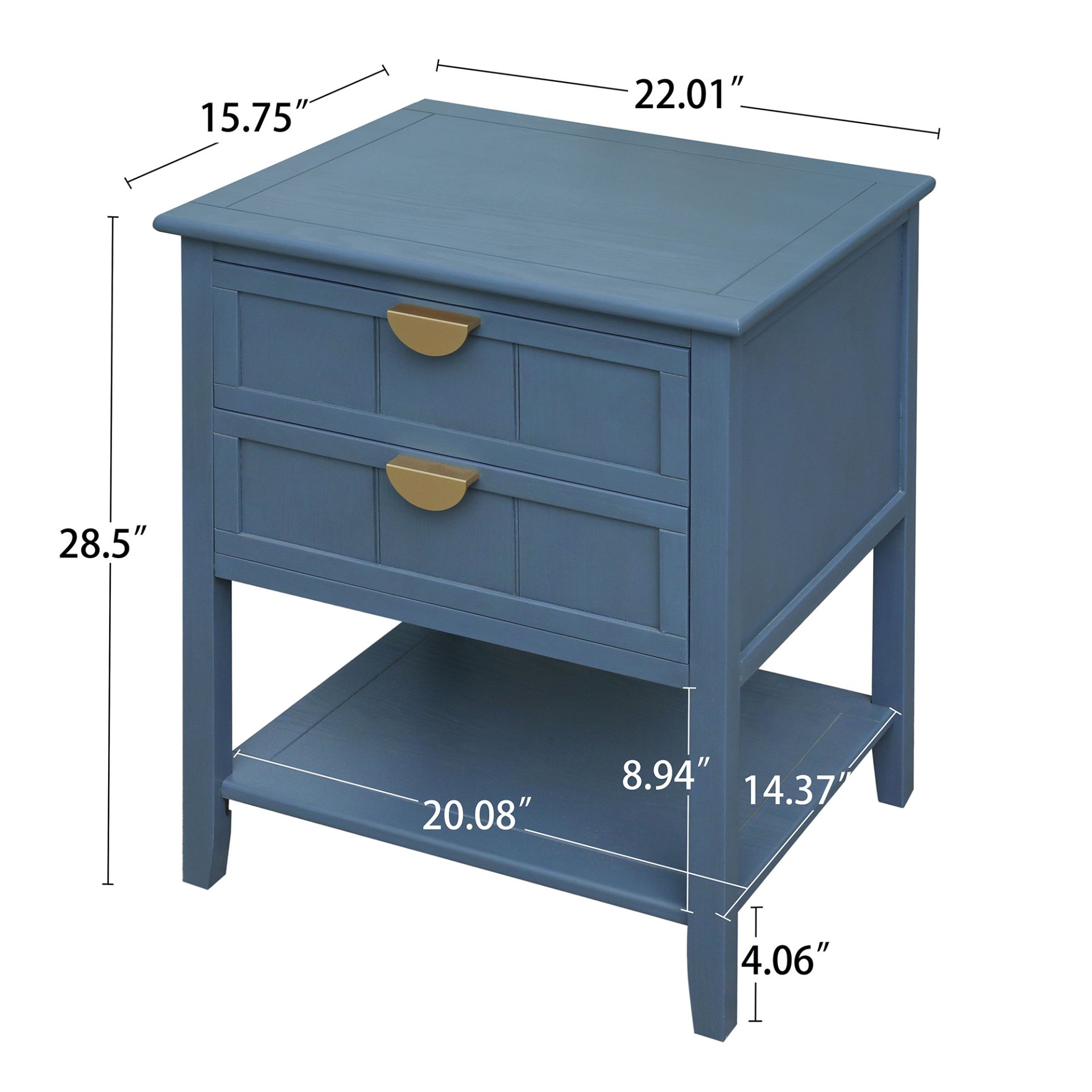2 Drawer Side Table, American Style, End Table, Suitable For Bedroom - Blue - Image 3