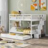 Full Over Full Stairway Bunk Bed With Twin Size Trundle, Storage And Guard Rail For Bedroom - White - Image 8