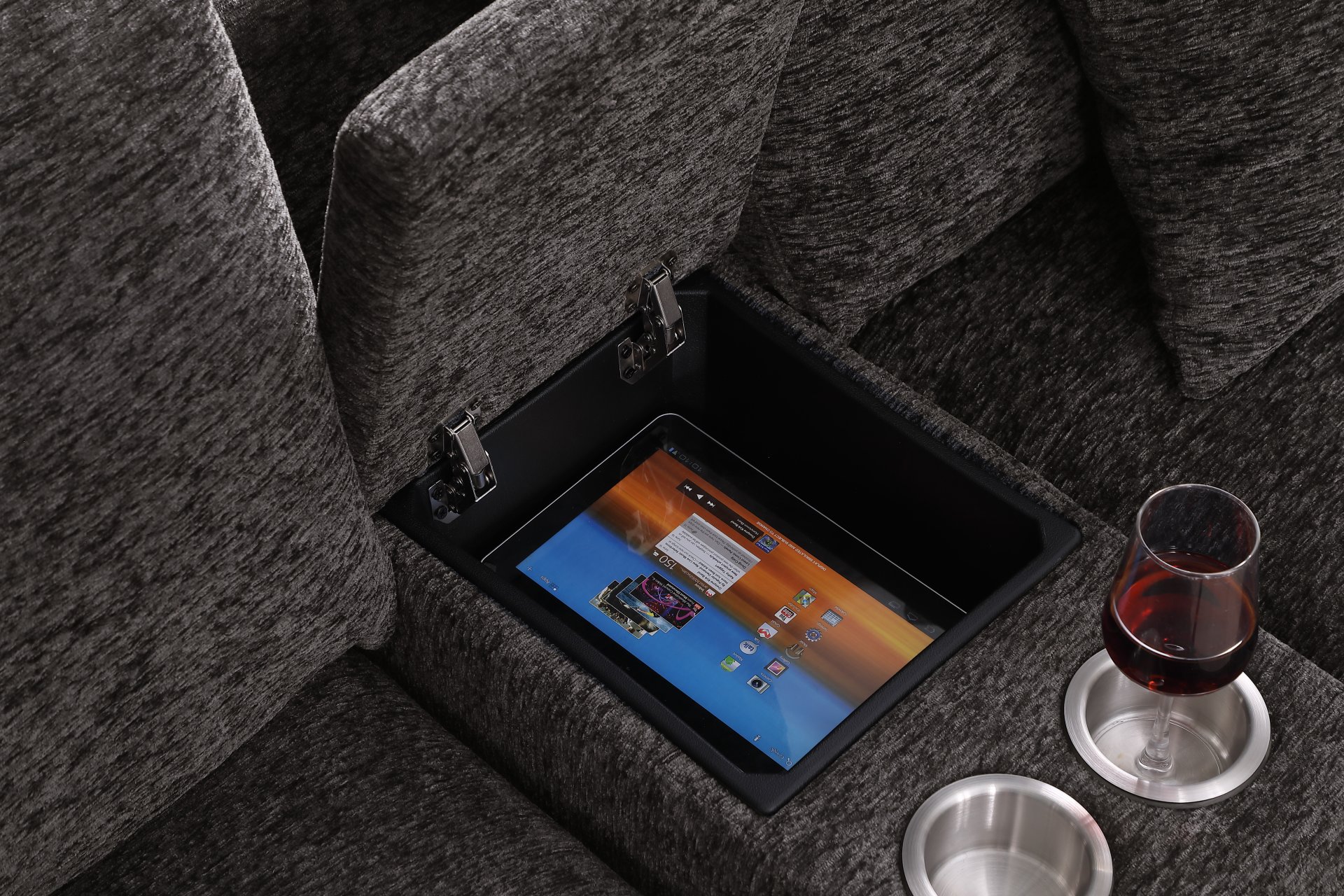 Celine - Chenille Fabric Corner Sectional Sofa With Right Facing Chaise, Cupholders, And Charging Ports - Gray - Image 10