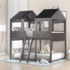 Full Over Full Bunk Bed With Roof, Window, Guardrail, Ladder - Antique Gray - Image 14