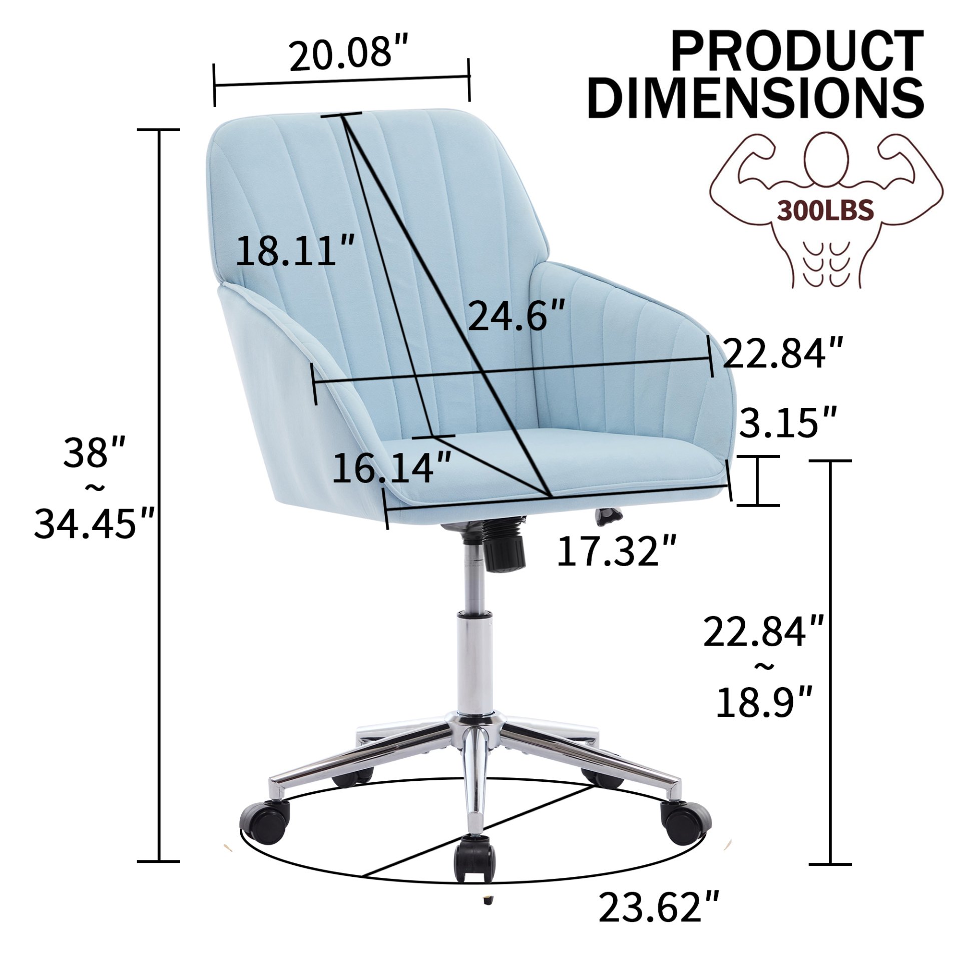 Adjustable Office Chair, Home Bedroom, Ergonomic Swivel Chair, Backrest Seat, Comfortable For Long Sitting - Baby Blue - Image 2