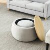 Round Storage Ottoman, 2 In 1 Function End Table And Ottoman With Small Seat - Light Gray - Image 8