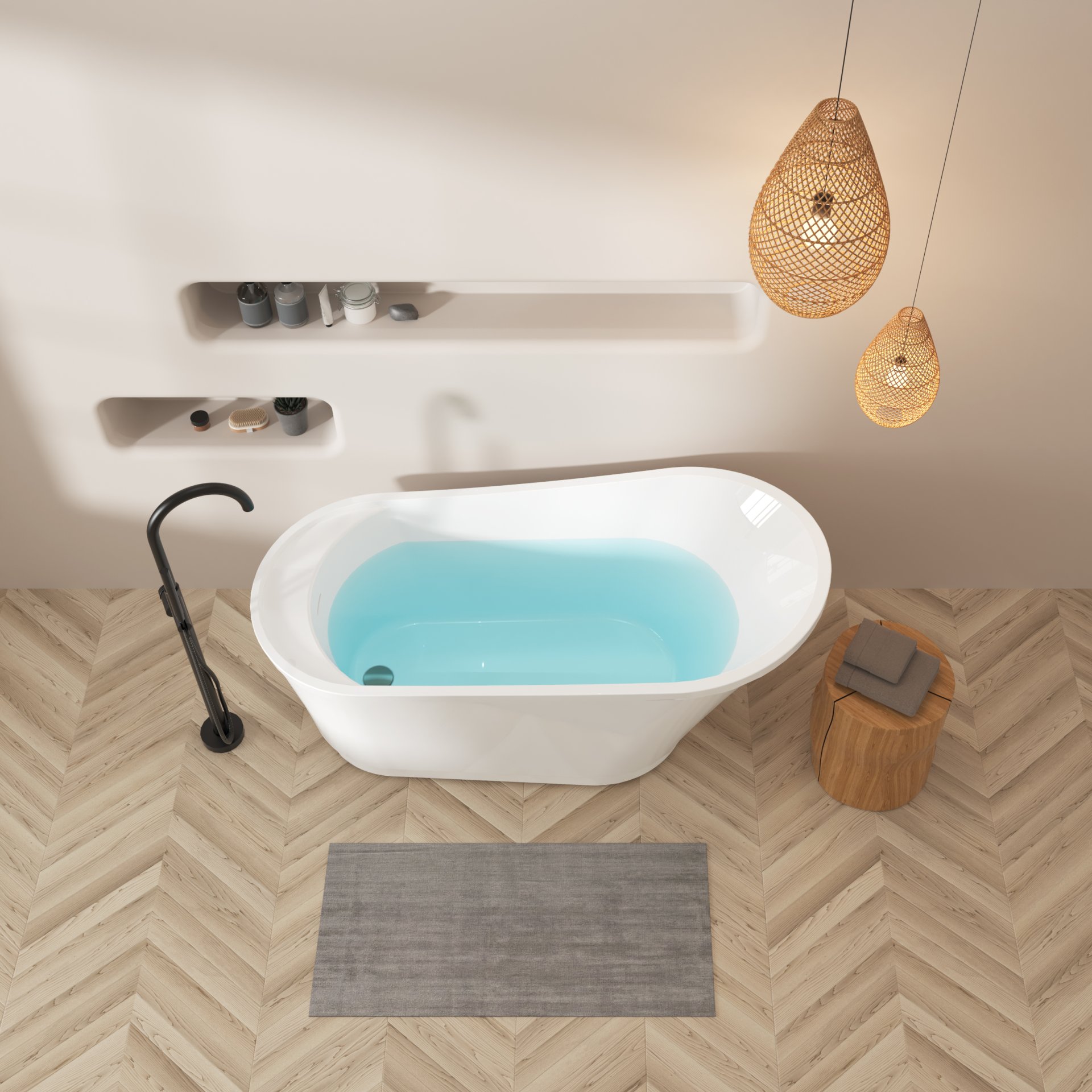 Freestanding Bathtub Modern Stand Alone Soaking Bathtub - Brushed Nickel Drain And Minimalist Linear Design Overflow Included, Cupc Certified - White - Image 5