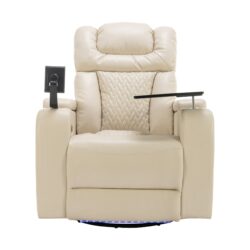 Home Theater Recliner With 270 Degree Swivel, Power Recliner With Tray Table, Phone Holder, Cup Holder, USB Port - White