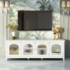 StylishTVcabinet, Entertainment CenterTV Stand, TVconsoletable, Media Console, Solidwood Frame, Changhong Glass Door, Metal Handle - Antique White - Image 3