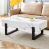 Minimalist Marble Patterned Coffee Table With Black Metal Legs - White / Black - Image 2