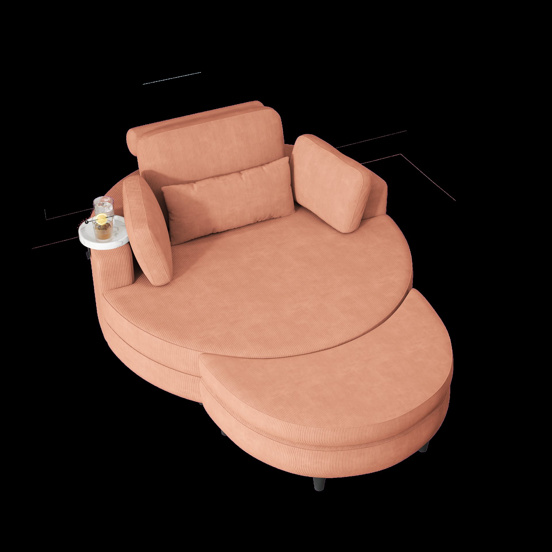 Corduroy Sofa With Two Throw Pillows, A Waist Pillow And An Extra Tray Is Comfortable For A Small Apartment Bedroom - Orange - Image 10