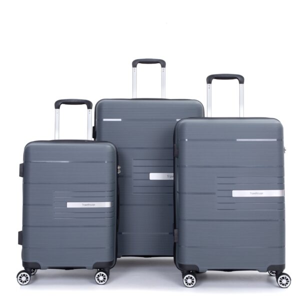Hardshell Suitcase Double Spinner Wheels Pp Luggage Sets Lightweight Durable Suitcase With Tsa Lock, 3 Piece Set (20/24/28) - Gray