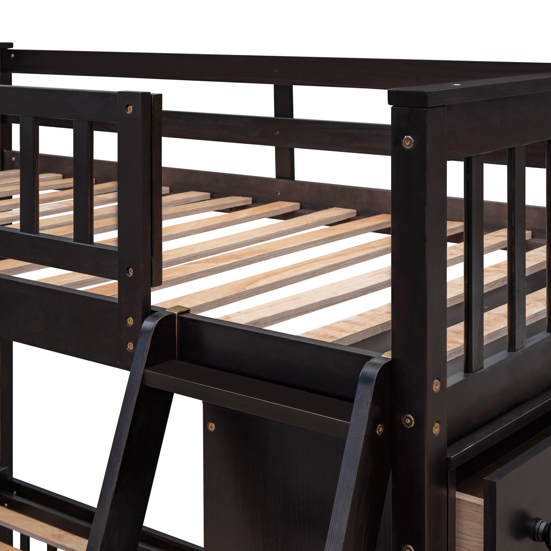 Twin Over Full Bunk Bed With 6 Drawers And Flexible Shelves, Bottom Bed With Wheels - Espresso - Image 16