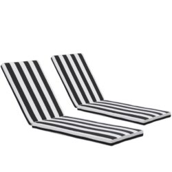 2 Piece Outdoor Chaise Lounge Chair Cushion Set, Replacement Seat Cushions For Patio Furniture - Black / White Striped