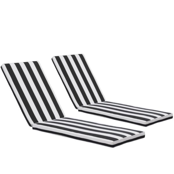 2 Piece Outdoor Chaise Lounge Chair Cushion Set, Replacement Seat Cushions For Patio Furniture - Black / White Striped