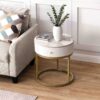 Modern Nightstand With Drawer, Marble Round End Table - White - Image 4