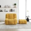 Modern Indoor Fluffy Bean Bag Chair With Memory Foam And Ottoman Super Soft Velvet - Yellow - Image 12