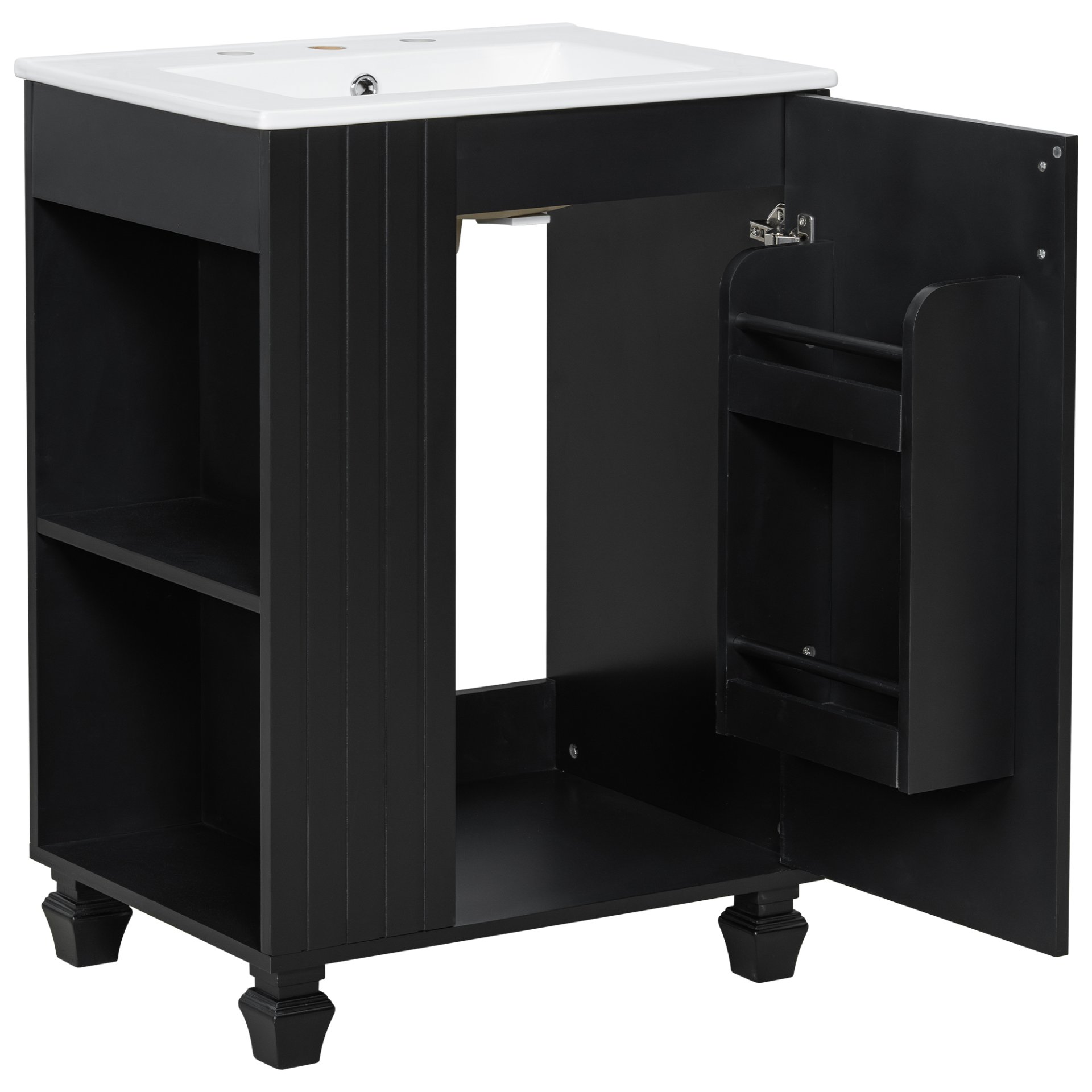 Classic Retro 24" Bathroom Vanity With Sink, Door Shelf, Side Open Storage Frame, Soft Closing Door - Black - Image 14