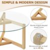 Round Glass Coffee Table Modern Cocktail Table With Tempered Glass Top & Sturdy Wood Base - Natural - Image 9