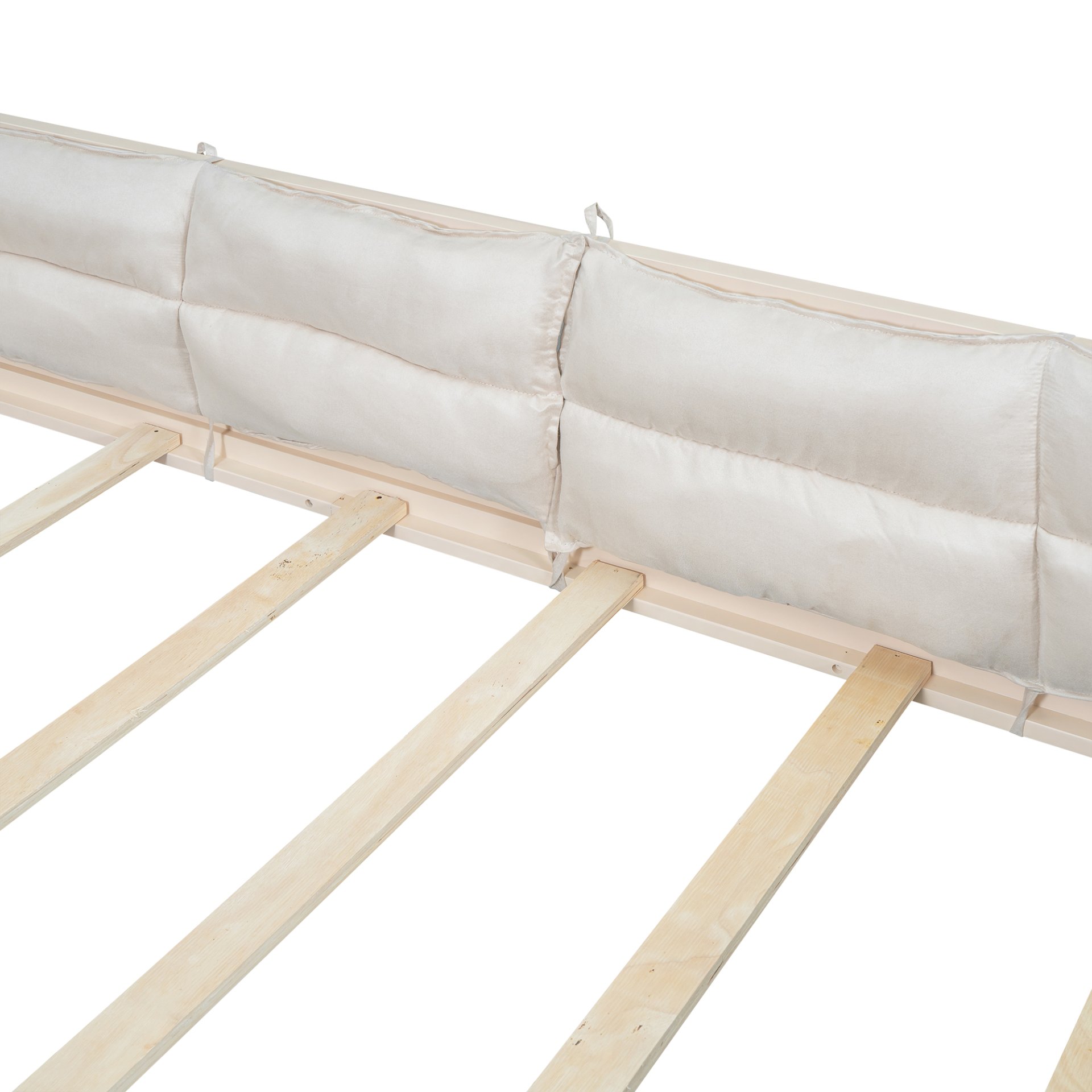 Wood Full Size Upholstered Platform Bed With Guardrail And Pillow - Beige - Image 12