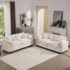 Modern Fabric Living Room Sofa 2 Pieces Set With 8 Cushions Corduroy Upholstery, Large Deep Seat - Beige - Image 13