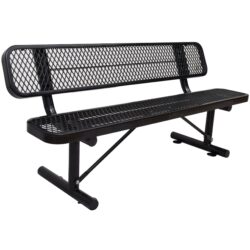 6' Outdoor Steel Bench With Backrest - Black