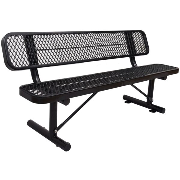 6' Outdoor Steel Bench With Backrest - Black