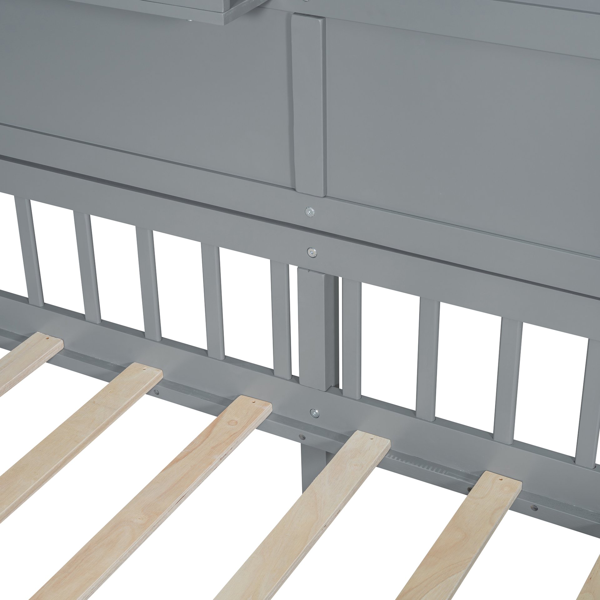 Twin Size House Bed With Shelves, Window And Sparkling Light Strip On The Roof - Gray - Image 15